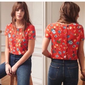 Sezane floral Warry top silk size 36